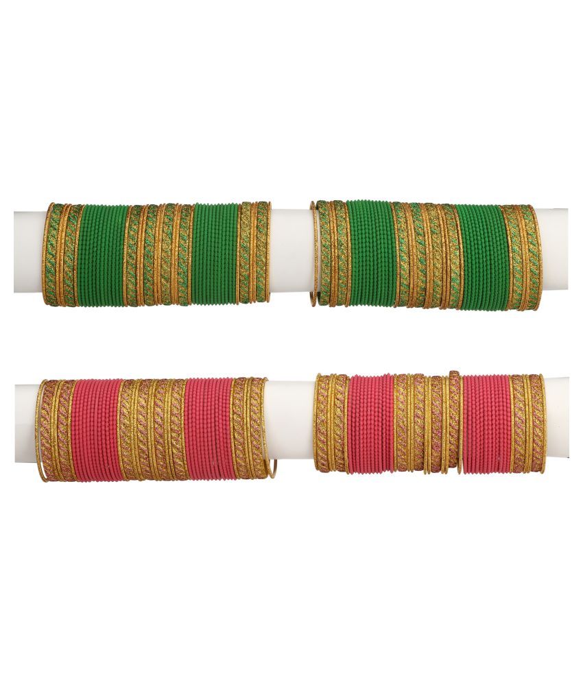     			Somil Designer Two Color Metal Bangle Set Of 96 Bangles Including 8 Kada & 16 Golden Bangles Round, Multicolor, Size-2.4