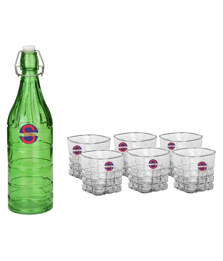     			Somil Glass Bottle Glass Set, Transparent, Pack Of 7, 1000 ml