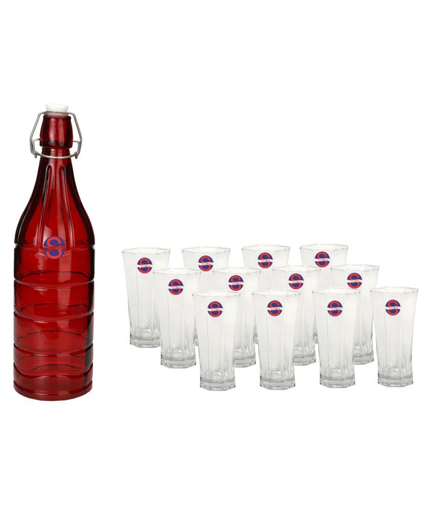     			Somil Glass Bottle Glass Set, Transparent, Pack Of 13, 1000 ml