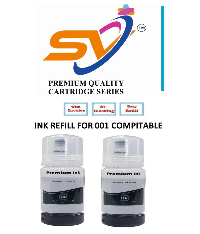 SiddhiVinayak 001 Black Pack of 2 Ink bottle for 001 Epson L5190 , L3150 , L3110 , L1110 , L4150 , L6170 , L4160 , L6190 , L6160