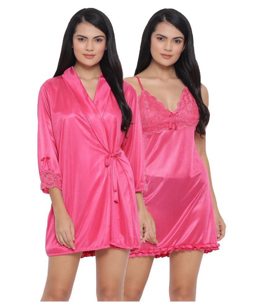     			Clovia - Pink Satin Women's Nightwear Nighty & Night Gowns ( Pack of 2 )