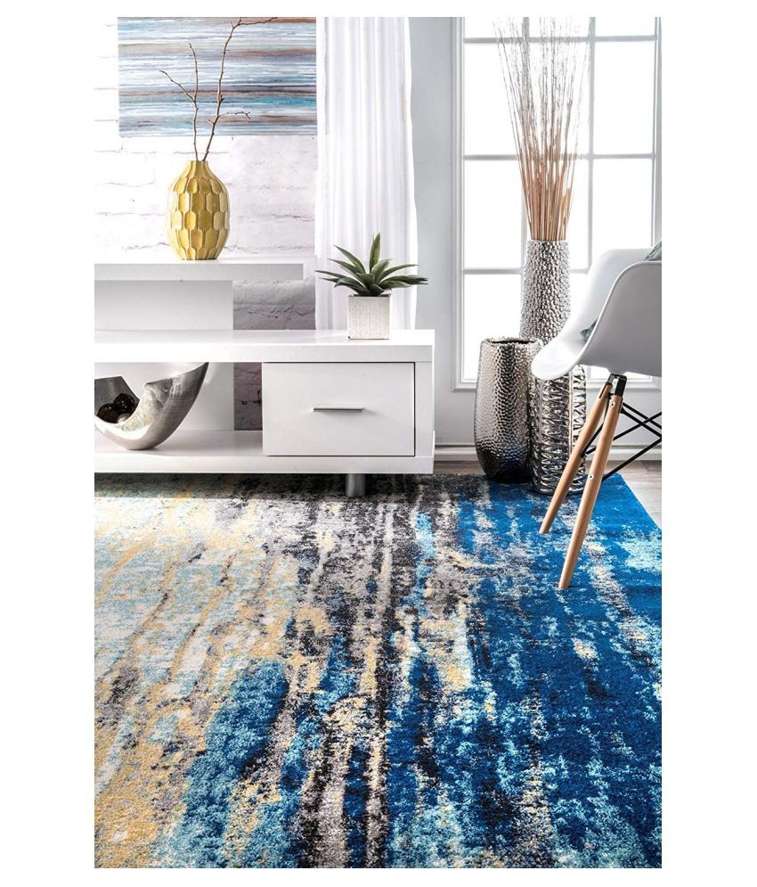     			Status Blue Polyester Carpet Abstract 3x5 Ft