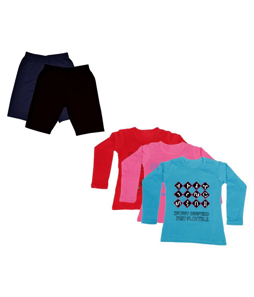 Kayu Girl S Cotton Full Sleeves T Shirts And Cycling Shorts Pack