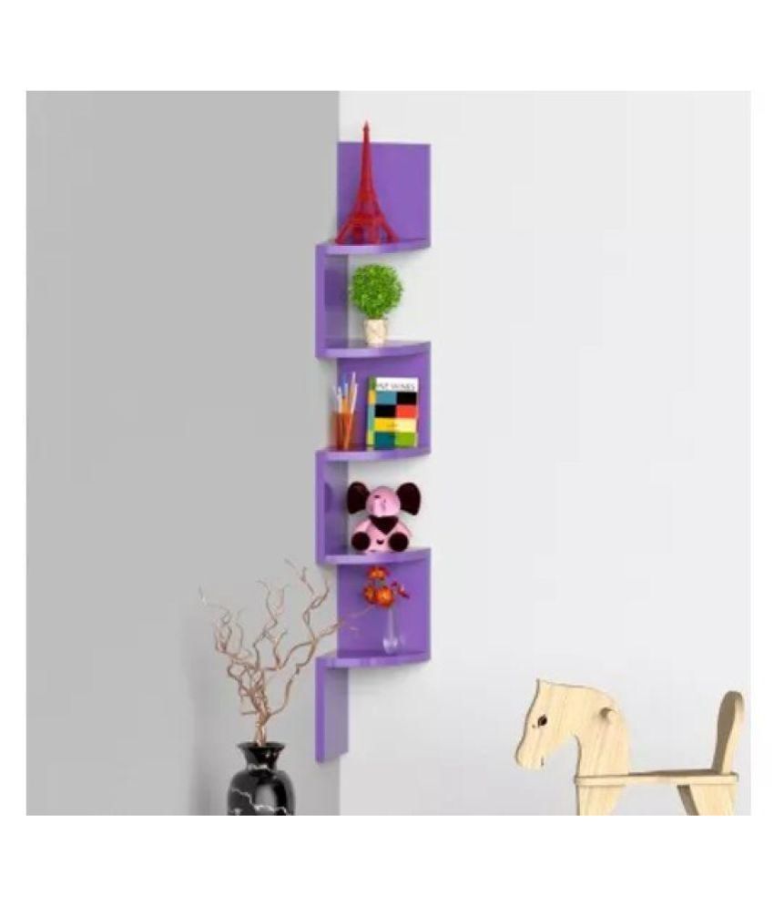 Onlineshoppee Wooden Fancy Zigzag Wall Mount Floating Corner Wall Shelf Purple