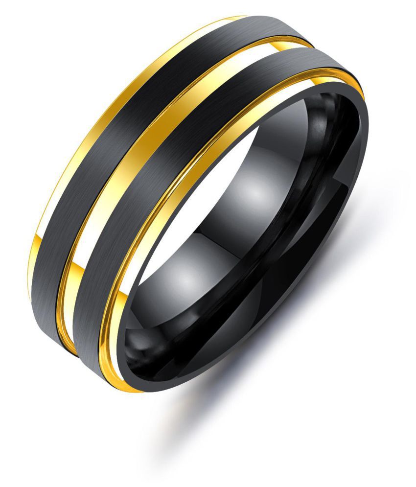 FL311 Mutli Grooved Titanium Ring Double Black Wire Band Finger