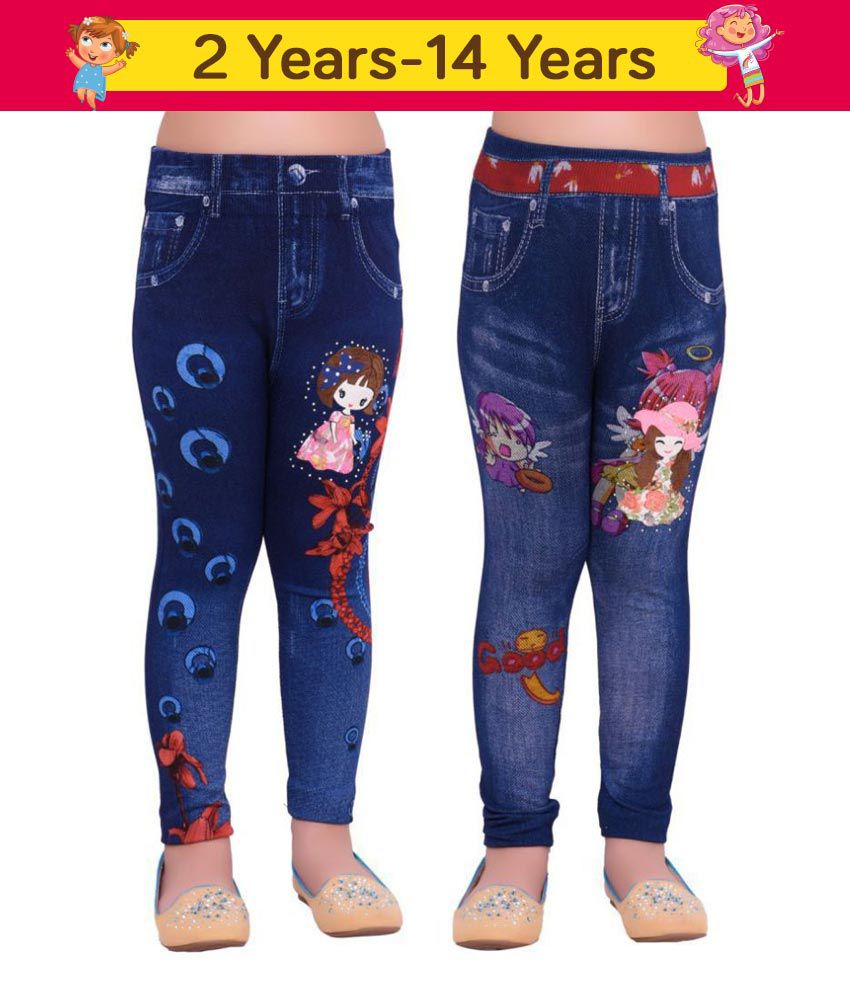     			Ziva Fashion Girls Blue Printed Jegging Pants (Pack of 2)