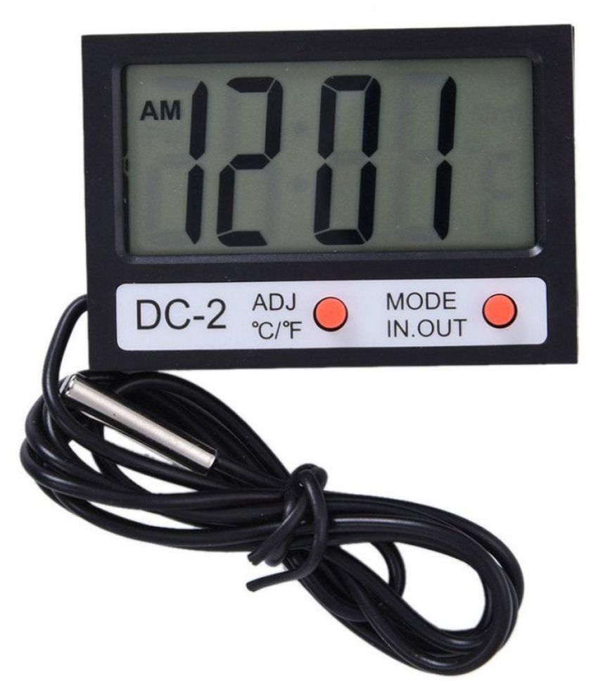     			DC-2 Mini 2.1” Clock + Temperature Meter Indoor Outdoor DC2 Mini Portable LCD Electronic Thermometer with Time Function 12/24 format Clock °C / °F Temperature Thermometer with External Wired Probe Sensor