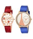 diamond studded 2 flower red  with eiffel tower blue watch