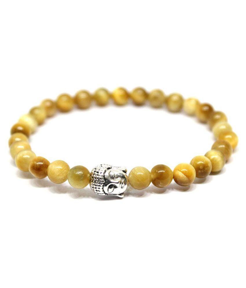 6 mm Yellow Cats Eye With Buddha Natural Agate Stone Bracelet