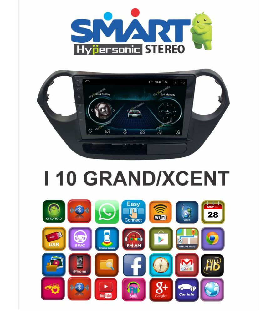Hypersonic Hyundai Grand i10/Xcent Full Touch 9 Inch Gorilla Glass (OPT) 1GB RAM 16 GB ROM Car