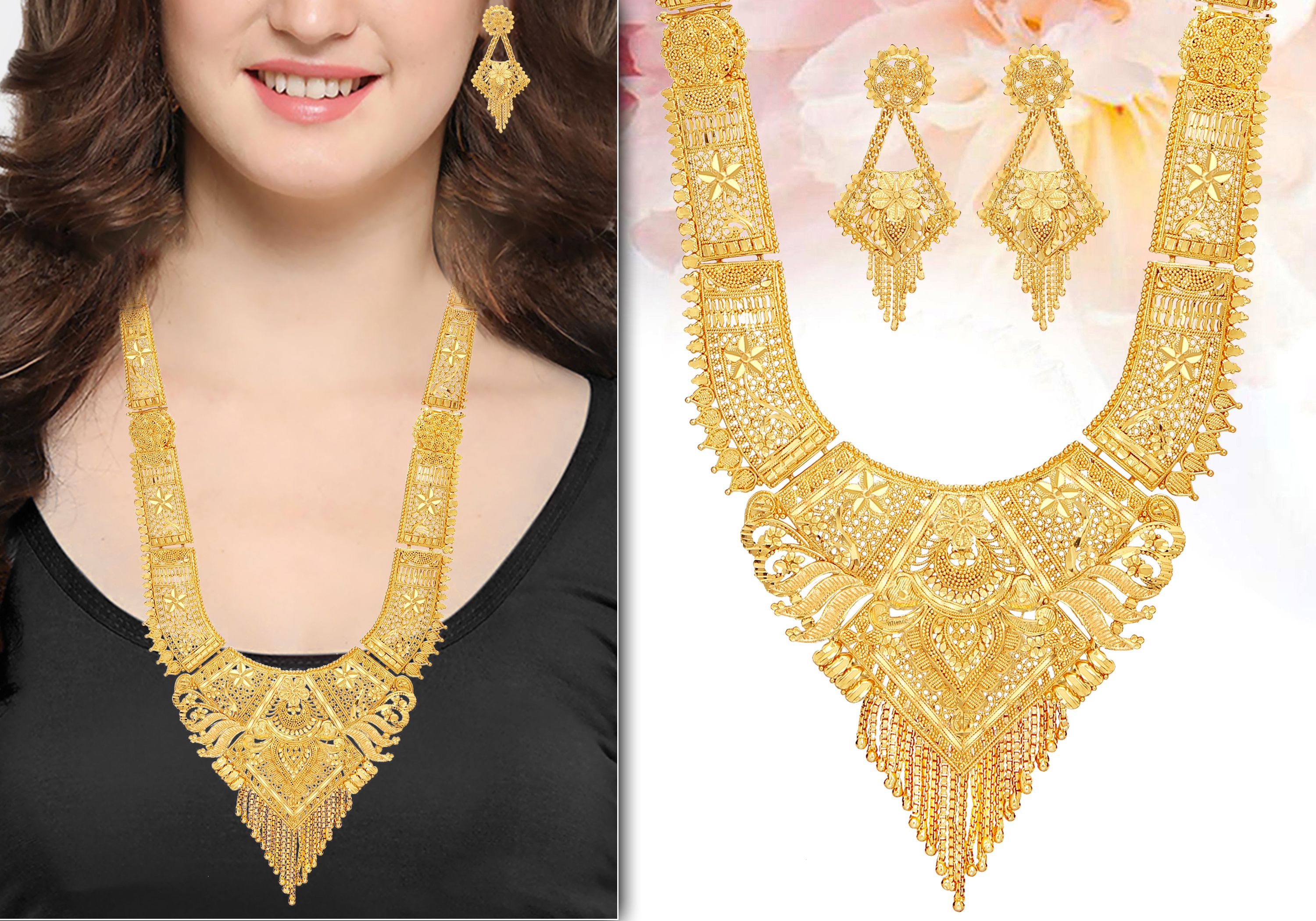 Mansiyaorange Golden Long Haram Traditional 22kt Gold Plated Necklaces Set Buy Mansiyaorange 