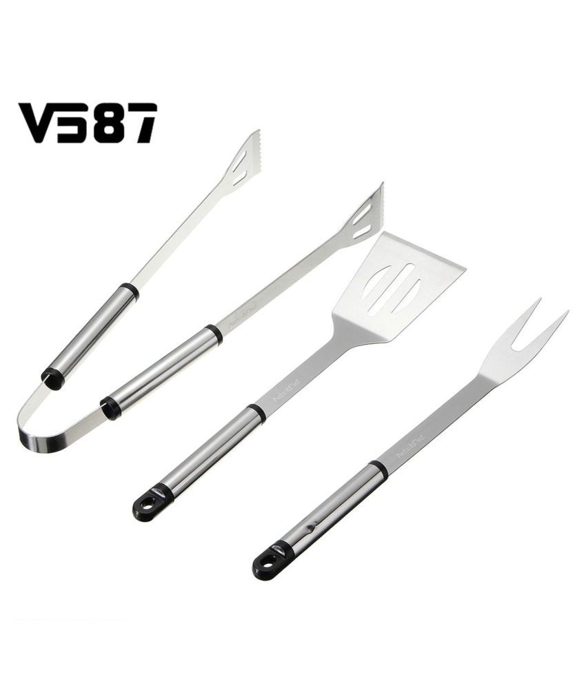 Stainless Steel Barbecue Grilling Tools 3Pcs/Set BBQ Tongs Fork Spatula