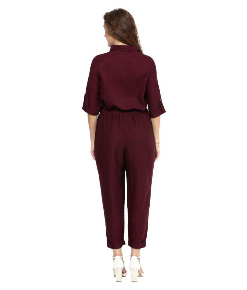 maroon off shoulder jumpsuit