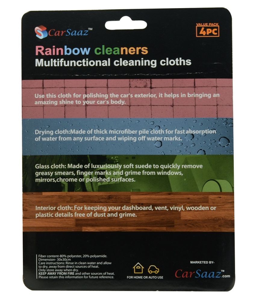 CarSaaz “Rainbow Cleaners” Multifunctional Microfiber cloth combo(4Pcs