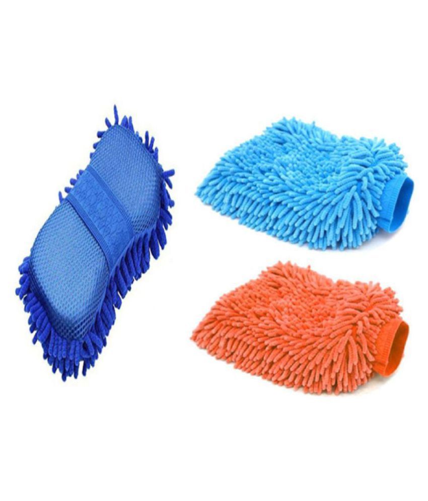 microfiber sponge with two microfiber gloves (multicolour) Buy