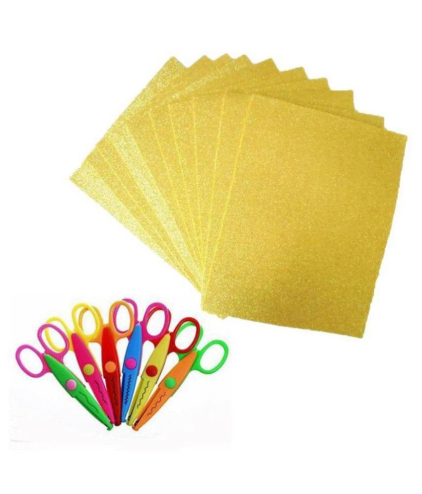 Way Beyond Art Craft Combo Set Of 6 Pcs Scissors And Adhesive Yellow Coloured Glitter Foam Sheet Pack Of 10 A4 Size Buy Online At Best Price In India Snapdeal