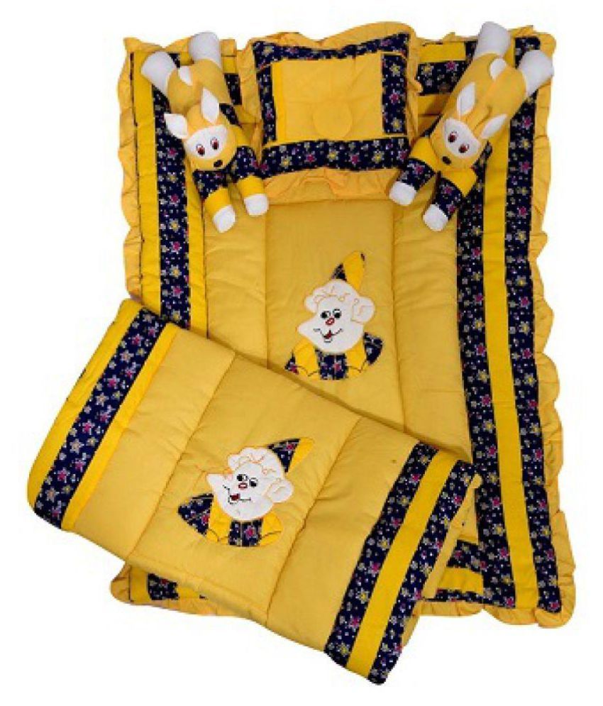 Maple Krafts Yellow Cotton 5 Pcs Bedding Sets Baby Sleeping Bed