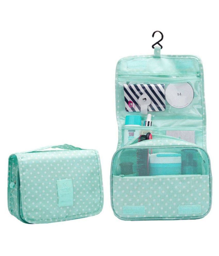     			House Of Quirk Green Polka Travel Cosmetic Makeup Toiletry Case Pouch