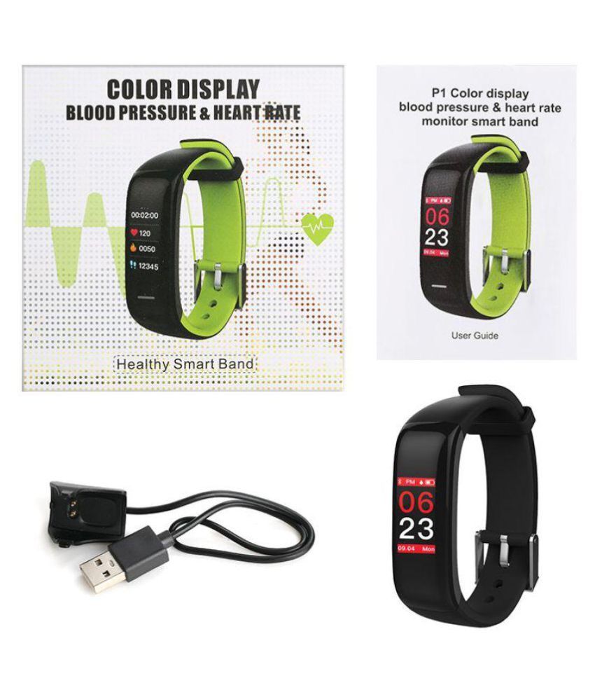 p1 color display blood pressure & heart rate monitor smart band