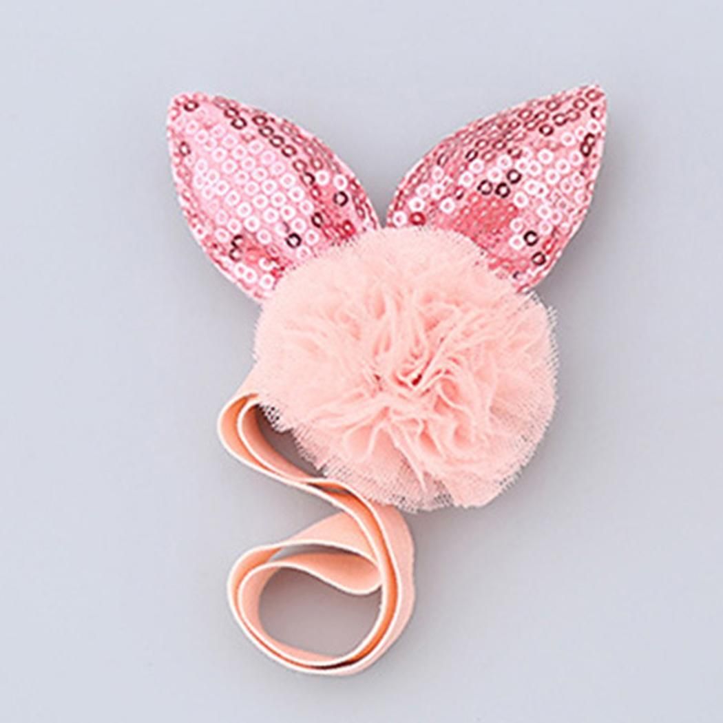 Baby Girls Cute Mesh Flower With Sequined Ear Elastic Headband