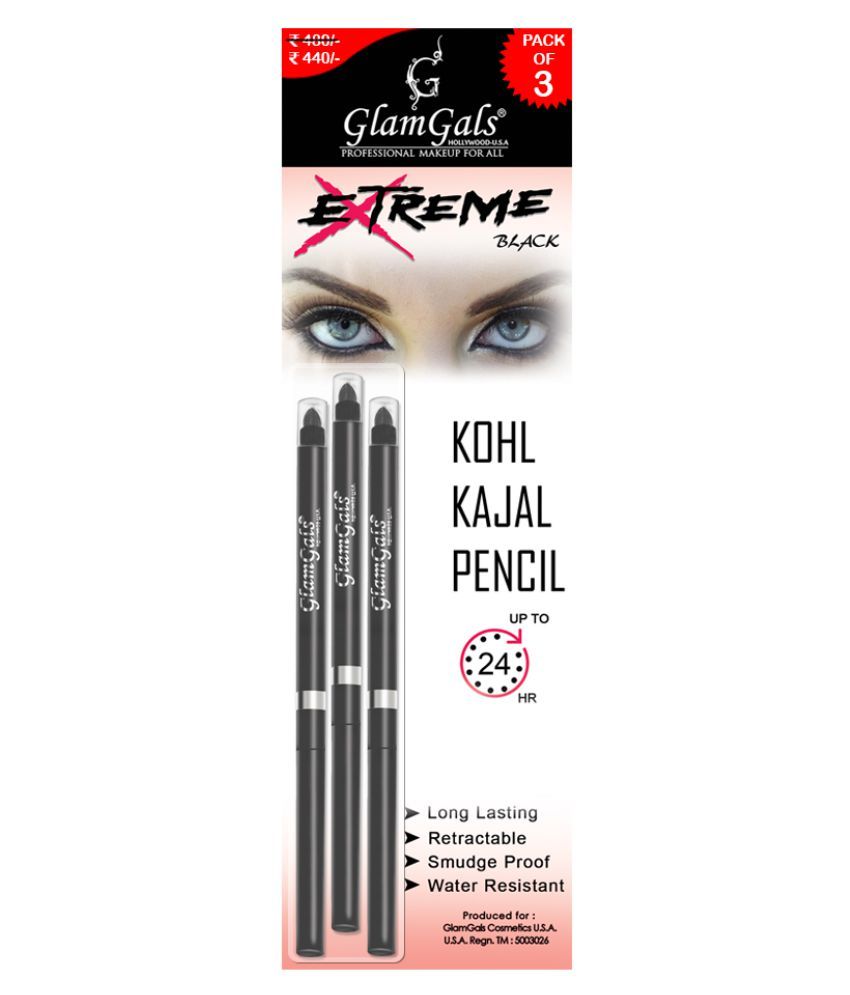 GlamGals Kohl Kajal Pencil Black 0.35 gm Pack of 3 Buy GlamGals Kohl