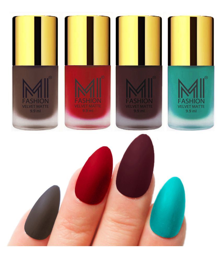     			MI FASHION Dull Rough Velvet Matte Nail Polish Coffee,Red,Wine,Sky Blue Matte 39.6 ml Pack of 4