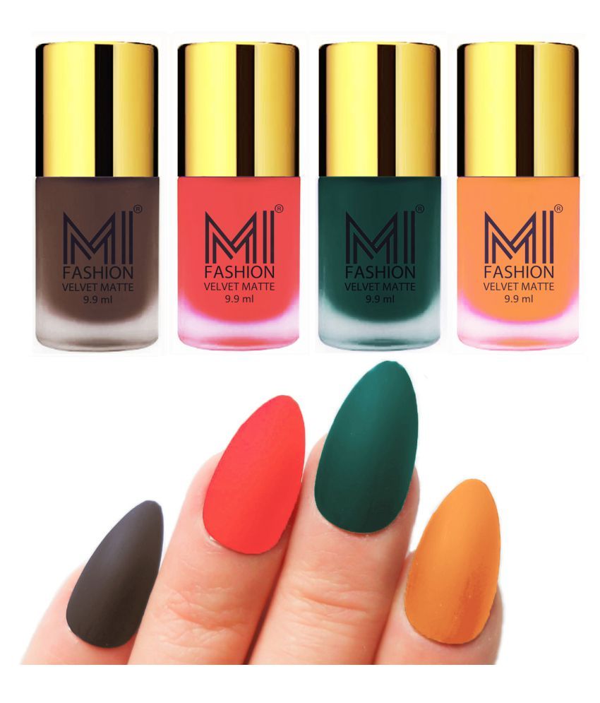     			MI FASHION Dull Rough Velvet Matte Nail Polish Coffee,Orange,Dark Green,Saffron Matte 39.6 ml Pack of 4