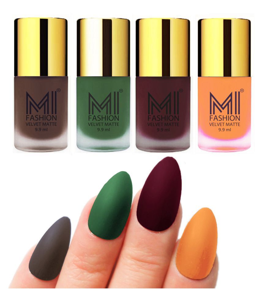     			MI FASHION Dull Rough Velvet Matte Nail Polish Coffee,Green,Red Wine,Saffron Matte 39.6 ml Pack of 4