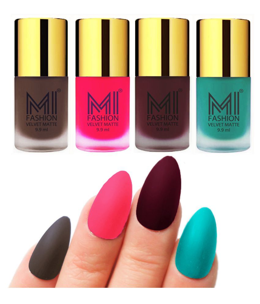     			MI FASHION Dull Rough Velvet Matte Nail Polish Coffee,Neon Pink,Red Wine,Sky Blue Matte Pack of 4 mL