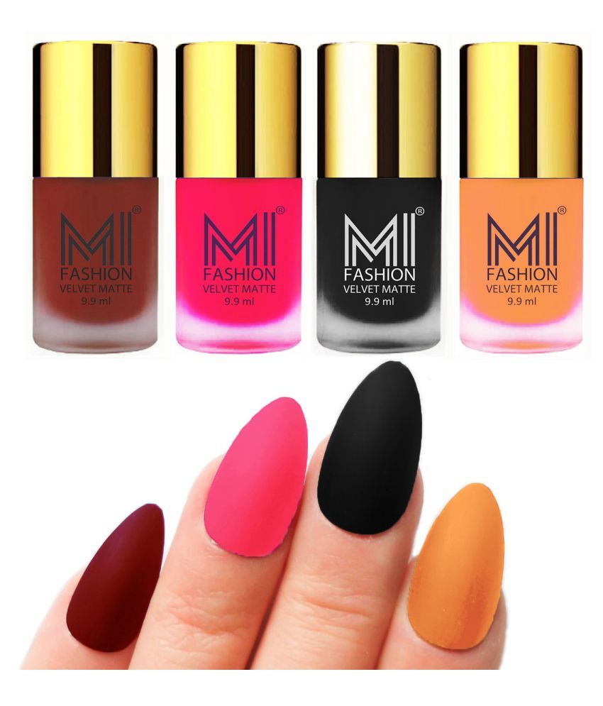     			MI FASHION Dull Rough Velvet Matte Nail Polish Red,Neon Pink,Wine,Sky Blue Matte 39.6 ml Pack of 4