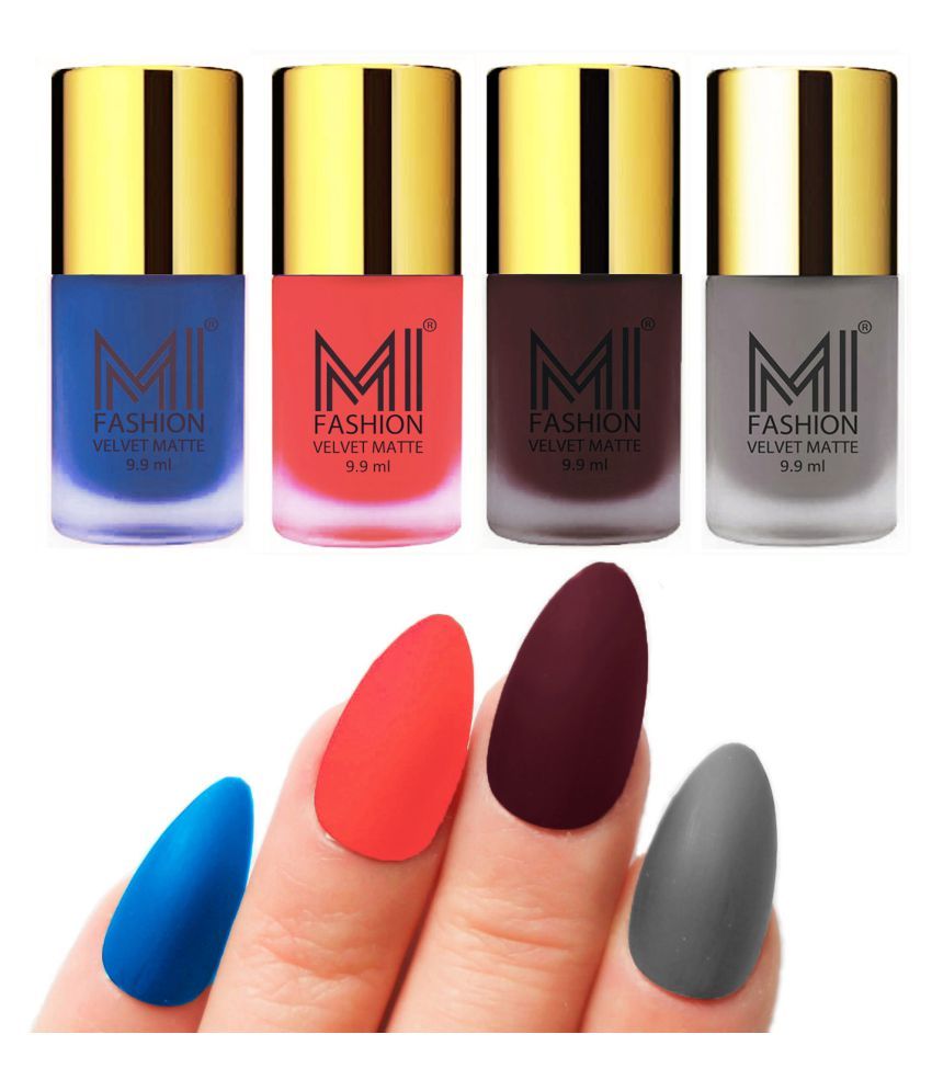     			MI FASHION Dull Rough Velvet Matte Nail Polish Navy Blue,Orange,Wine,Magenta Matte 39.6 ml Pack of 4