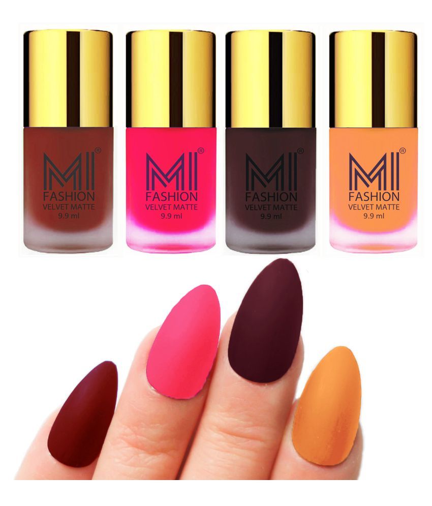     			MI FASHION Dull Rough Velvet Matte Nail Polish Red,Peach,Red Wine,Saffron Matte 39.6 ml Pack of 4