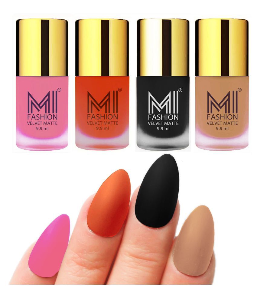     			MI FASHION Dull Rough Velvet Matte Nail Polish Baby Pink,Orange,Black,Nude  Matte 39.6 ml Pack of 4