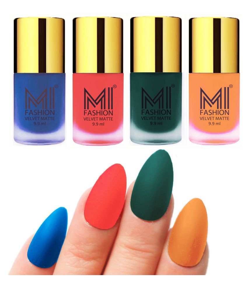     			MI FASHION Dull Rough Velvet Matte Nail Polish Navy Blue,Orange,Dark Brown,Saffron Matte 39.6 ml Pack of 4