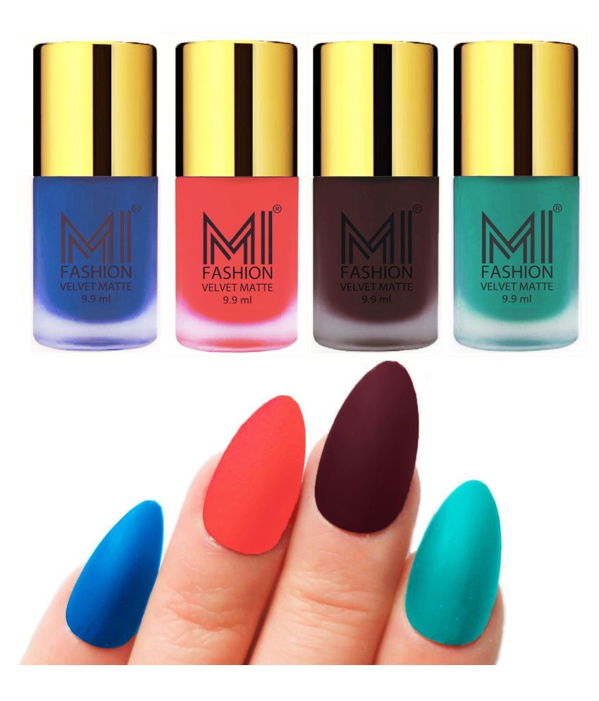     			MI FASHION Dull Rough Velvet Matte Nail Polish Navy Blue,Orange,Wine,Sky Blue  Matte 39.6 ml Pack of 4