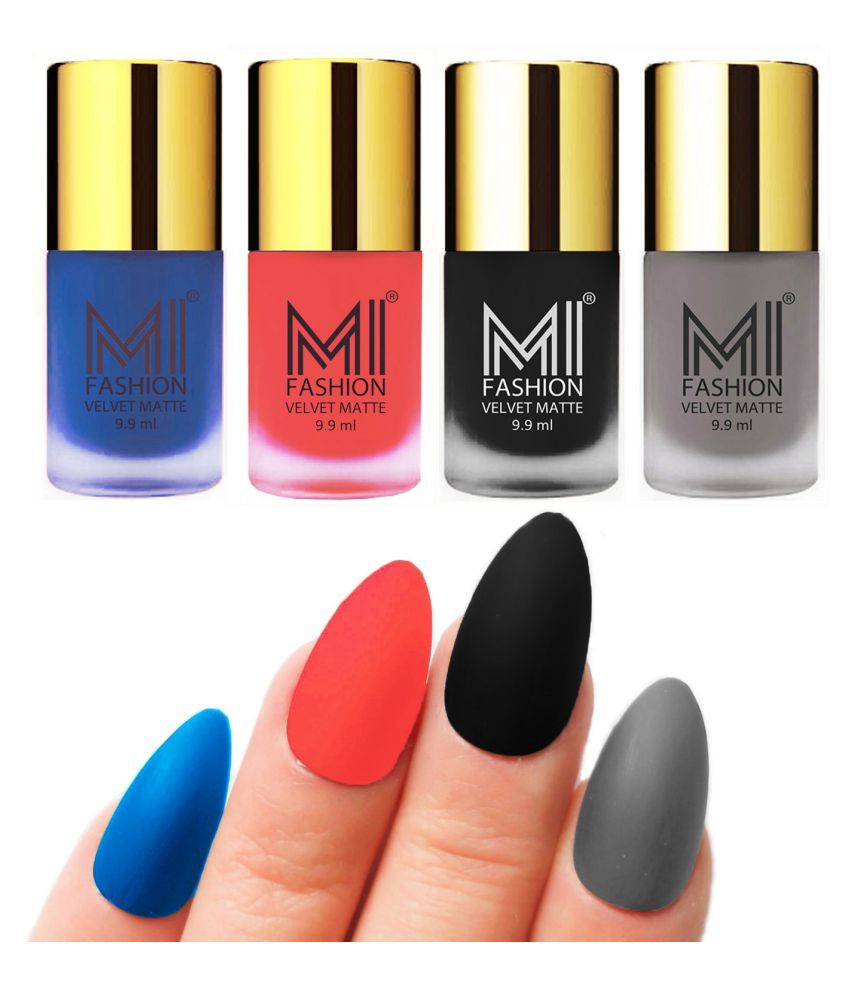     			MI FASHION Dull Rough Velvet Matte Nail Polish Navy Blue,Orange,Black,Sky Blue Matte Pack of 4 mL