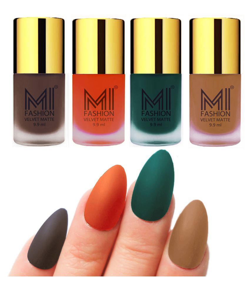     			MI FASHION Dull Rough Velvet Matte Nail Polish Coffee,Orange,Dark Green,Nude Matte 39.6 ml Pack of 4