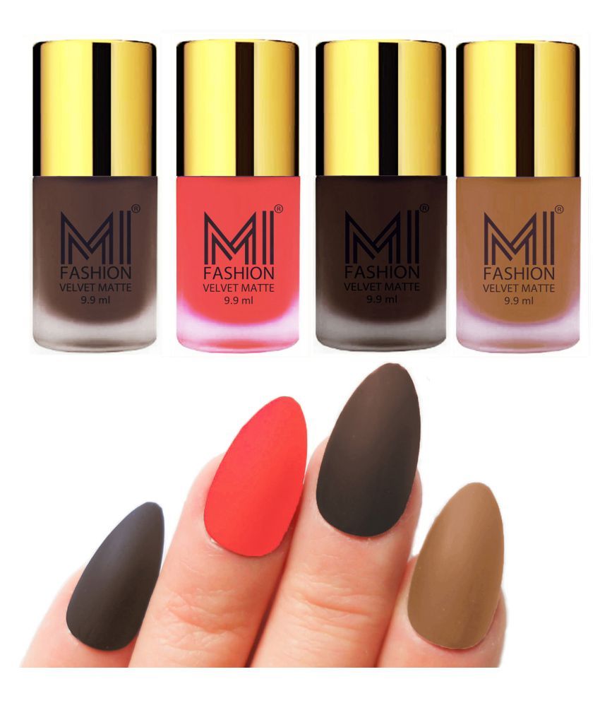     			MI FASHION Dull Rough Velvet Matte Nail Polish Coffee,Orange,Dark Brown,Nude Matte 39.6 ml Pack of 4