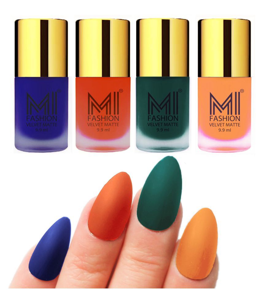     			MI FASHION Dull Rough Velvet Matte Nail Polish Royal Blue,Orange,Black,Nude Matte Pack of 4 mL