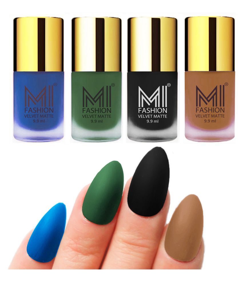     			MI FASHION Dull Rough Velvet Matte Nail Polish Navy Blue,Green,Black,Saffron Matte 39.6 ml Pack of 4