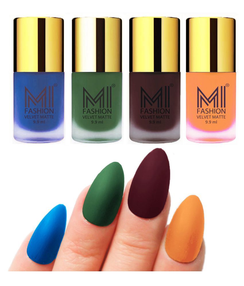     			MI FASHION Dull Rough Velvet Matte Nail Polish Navy Blue,Orange,Maroon,Saffron Matte 39.6 ml Pack of 4