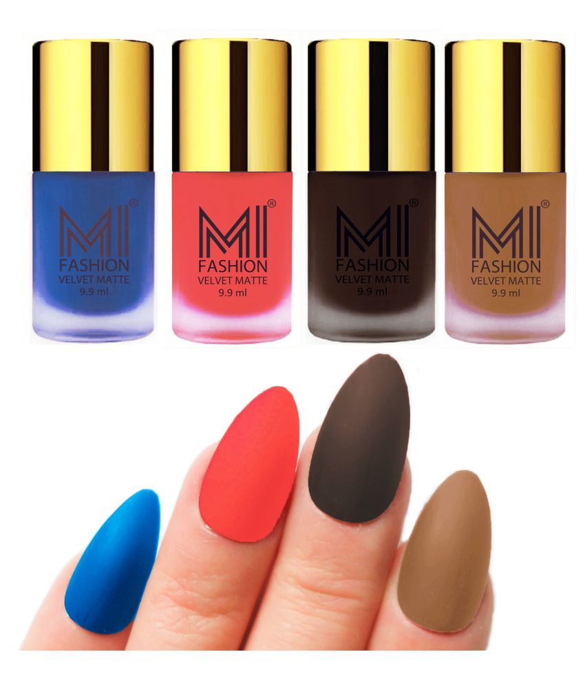     			MI FASHION Dull Rough Velvet Matte Nail Polish Navy Blue,Orange,Dark Brown,Nude Matte 39.6 ml Pack of 4