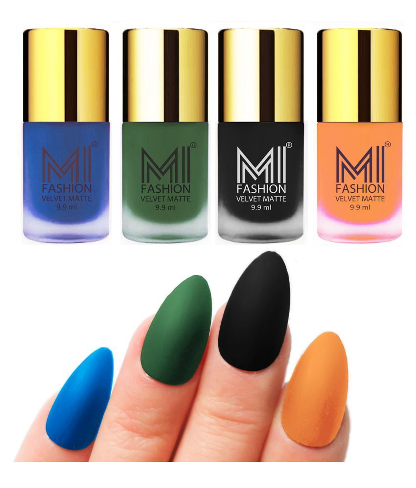     			MI FASHION Dull Rough Velvet Matte Nail Polish Navy Blue,Green,Wine,Nude Matte Pack of 4 mL