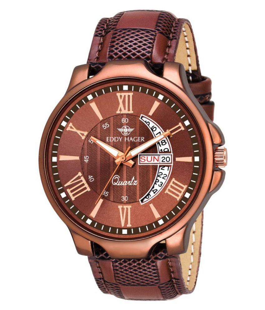     			Eddy Hager - Brown Leather Analog Men's Watch