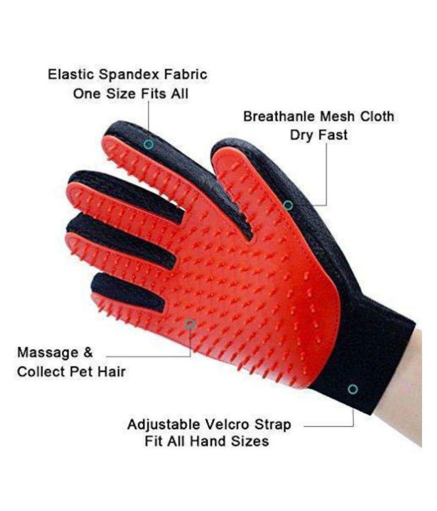 Inditradition Pet Grooming /Hair Removal & Deshedding Brush Glove (Red