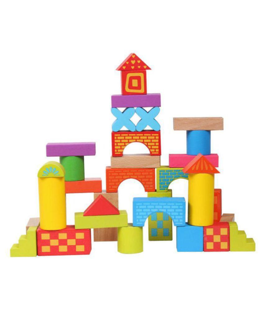 Bright Colourful Wooden Blocks Happy Farm Building Blocks Skillset ...