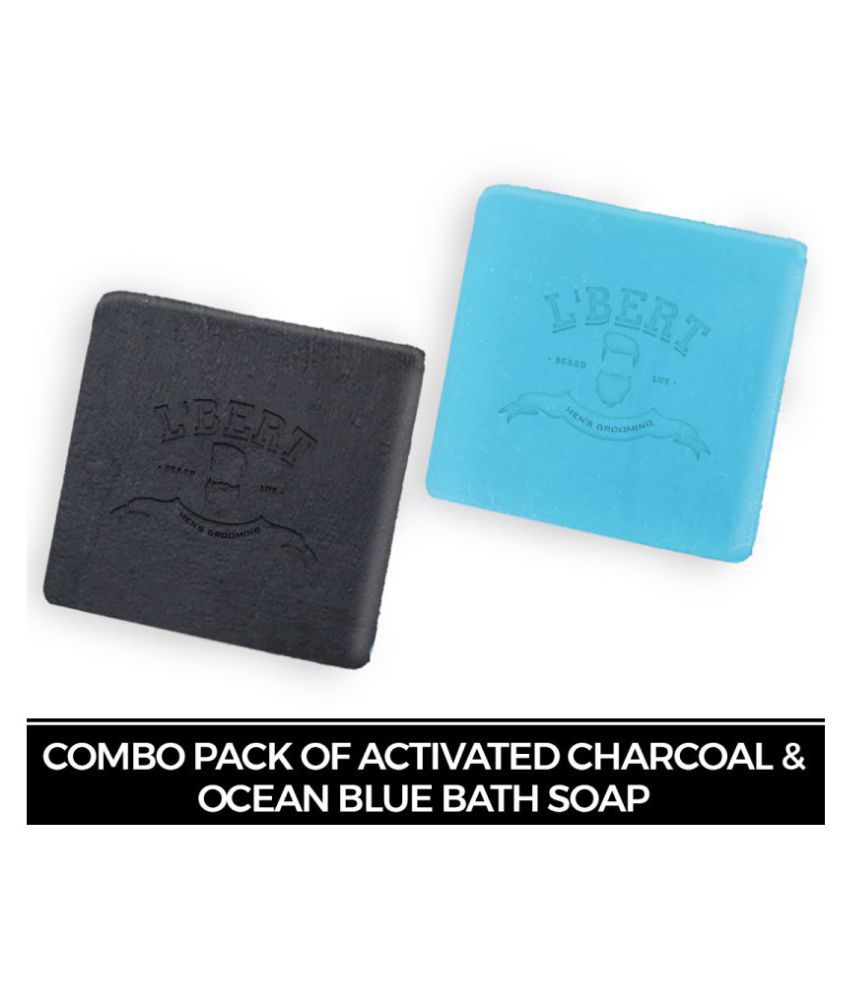 LBERT Combo Pack of Activated Charcoal Soap & Ocean Blue Soap, 100 % Organic & Handmade Bath Soap - 200 g Soap 200 gm Pack of 2