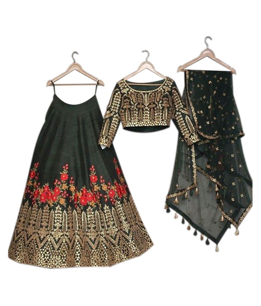 P.K FASHION BAZAR Black Bangalore Silk Chaniya Choli Semi Stitched ...