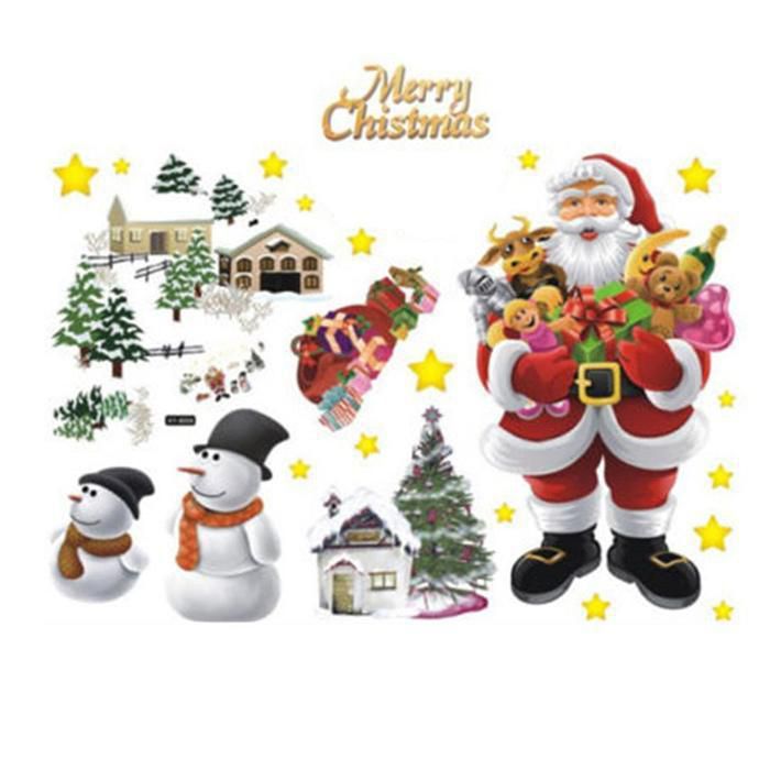 Cartoon Christmas Window Sticker Santa Claus Snowman Art Wall Decal Home Decor
