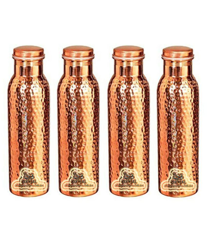 OXYJAL Pure Copper Bottle Hammered Style For Everywhere Brown 1000 ml Copper Water Bottle Set of